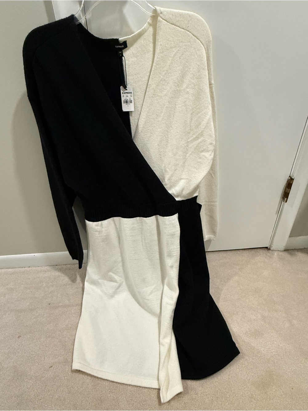 NWT Express Black & White Colorblock Wrap sweater Midi Dress
